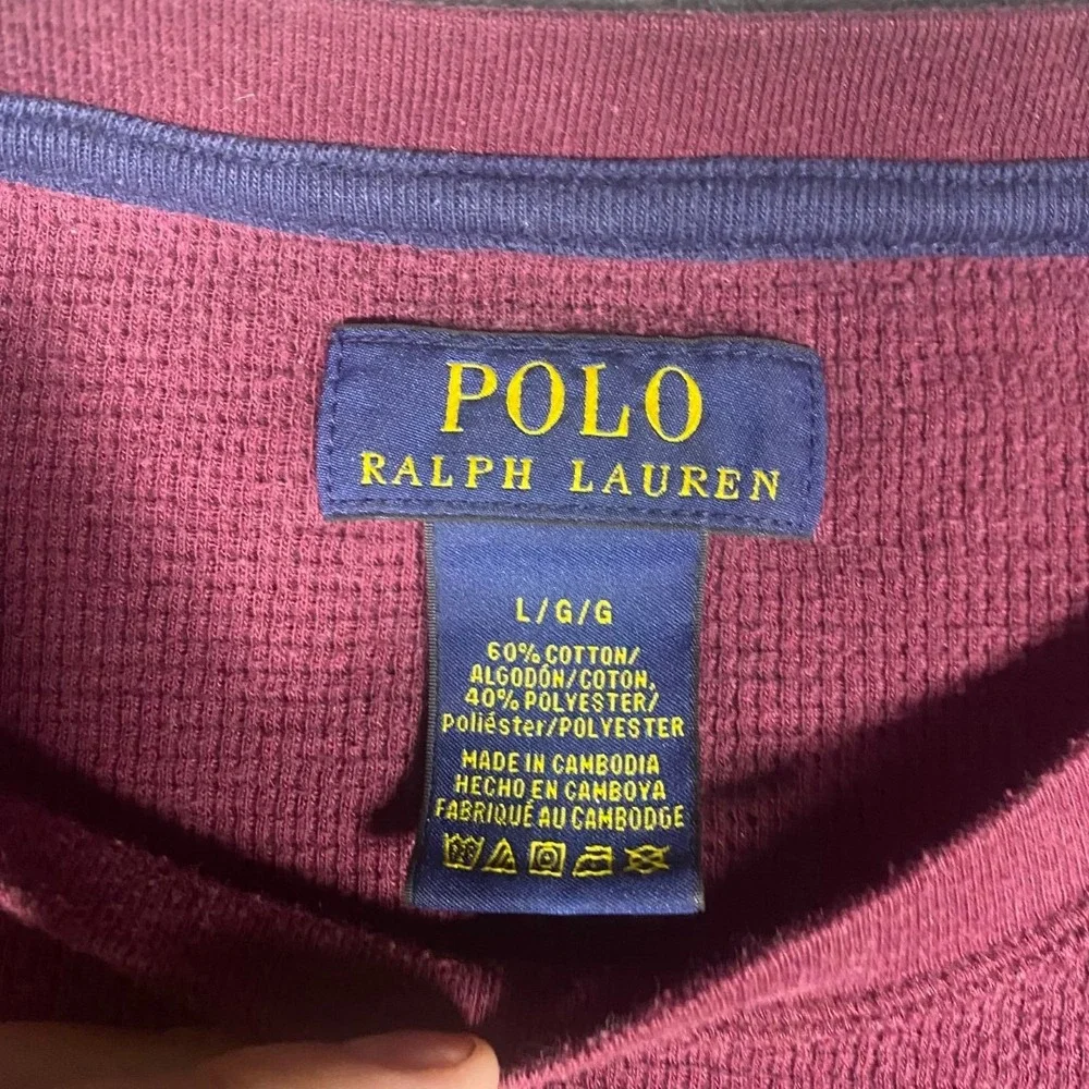 Polo Ralph Lauren Mens Burgundy Waffle Knit Long Sleeve Crew Neck‎ Polo Shirt L